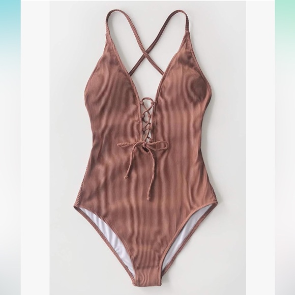 CUPSHE Solid Color V Neck Lace Up One Piece Swimsuit Size XS - Picture 3 of 10